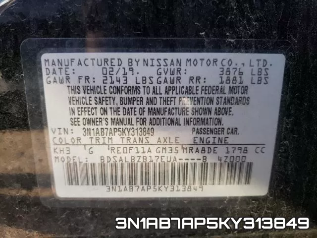 3N1AB7AP5KY313849 фото 2