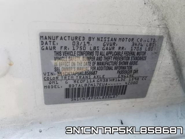 3N1CN7AP5KL858687 фото 2