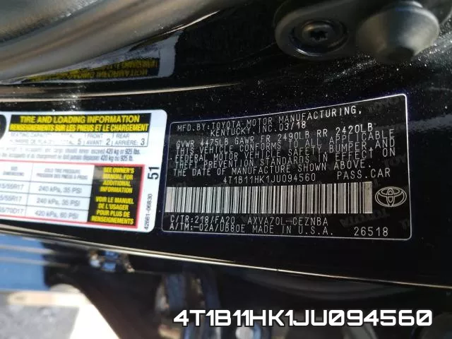 4T1B11HK1JU094560 фото 2