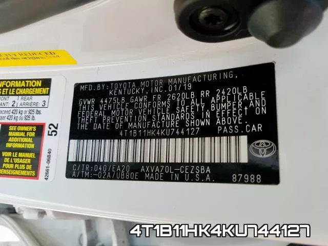 4T1B11HK4KU744127 фото 2