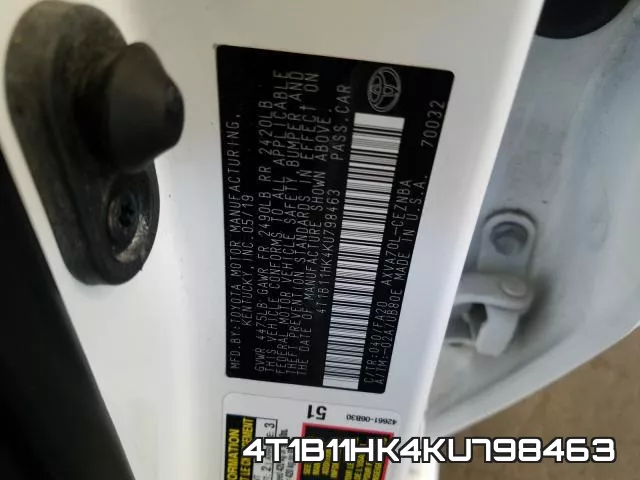 4T1B11HK4KU798463 фото 2
