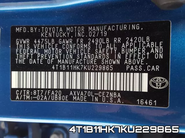 4T1B11HK7KU229865 фото 2