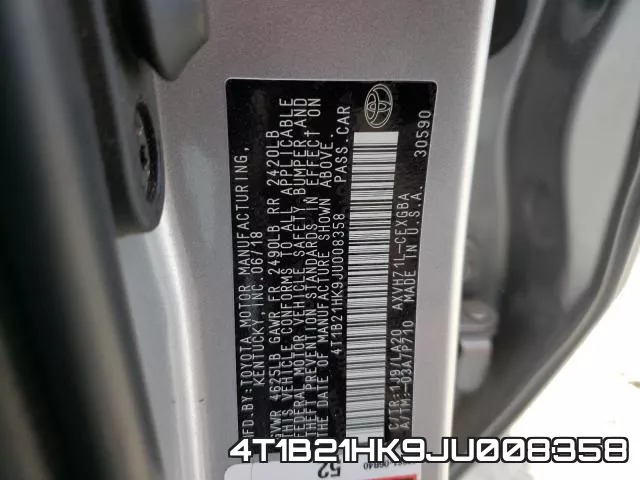 4T1B21HK9JU008358 фото 2