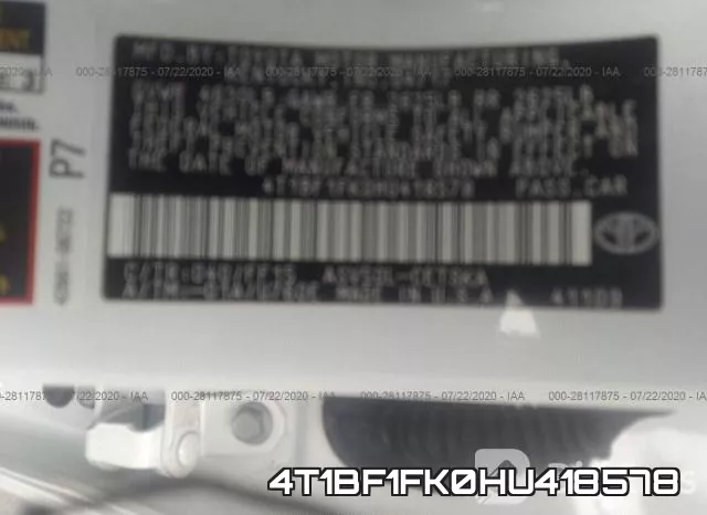4T1BF1FK0HU418578 фото 10