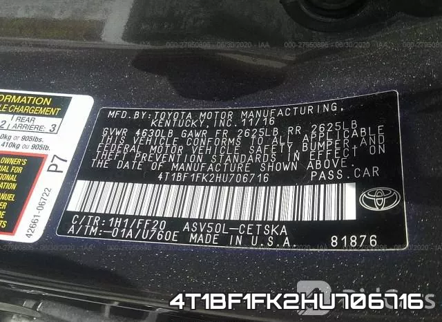4T1BF1FK2HU706716 фото 10