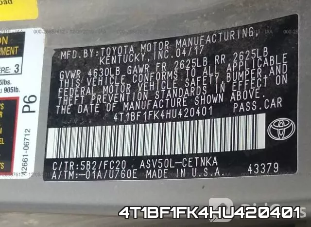 4T1BF1FK4HU420401 фото 10
