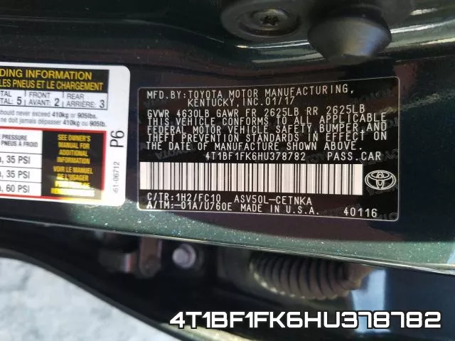 4T1BF1FK6HU378782 фото 2