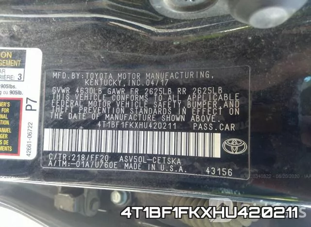 4T1BF1FKXHU420211 фото 10