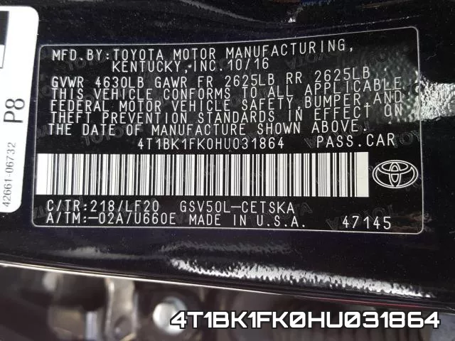 4T1BK1FK0HU031864 фото 2