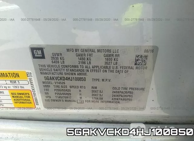 5GAKVCKD4HJ100850 фото 10