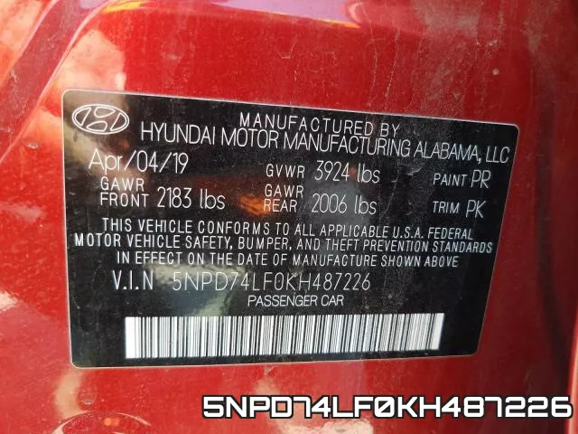 5NPD74LF0KH487226 фото 2