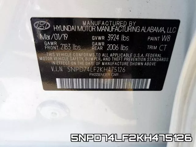 5NPD74LF2KH475126 фото 2