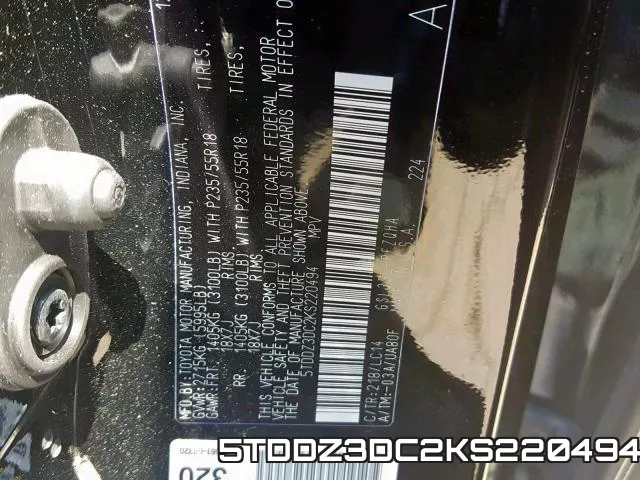 5TDDZ3DC2KS220494 фото 2