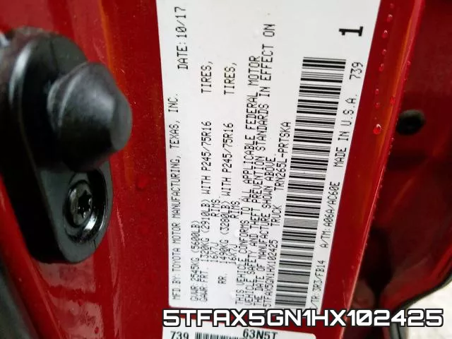 5TFAX5GN1HX102425 фото 2