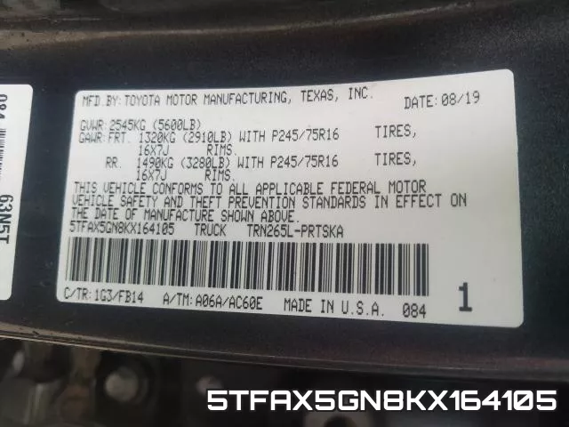 5TFAX5GN8KX164105 фото 2