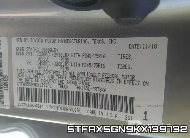 5TFAX5GN9KX139732 фото 10