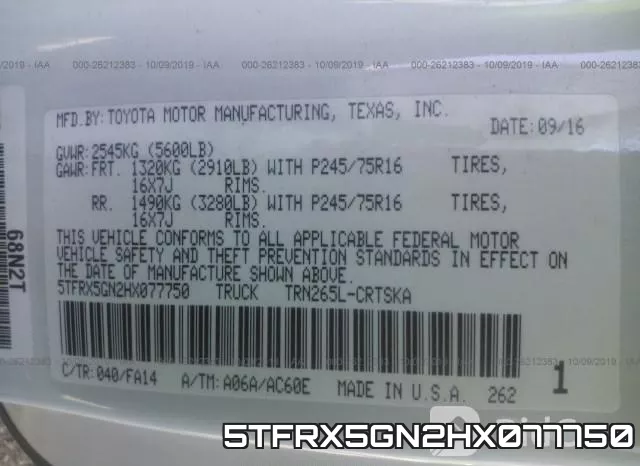5TFRX5GN2HX077750 фото 10