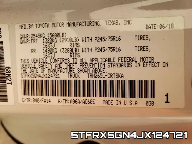 5TFRX5GN4JX124721 фото 2