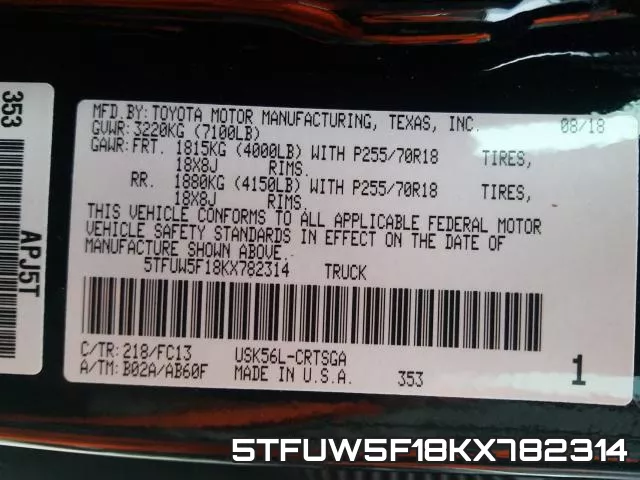 5TFUW5F18KX782314 фото 2