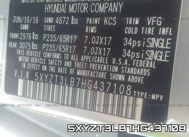 5XYZT3LB7HG437108 фото 10