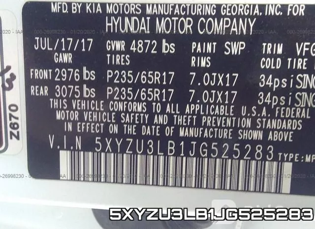 5XYZU3LB1JG525283 фото 10