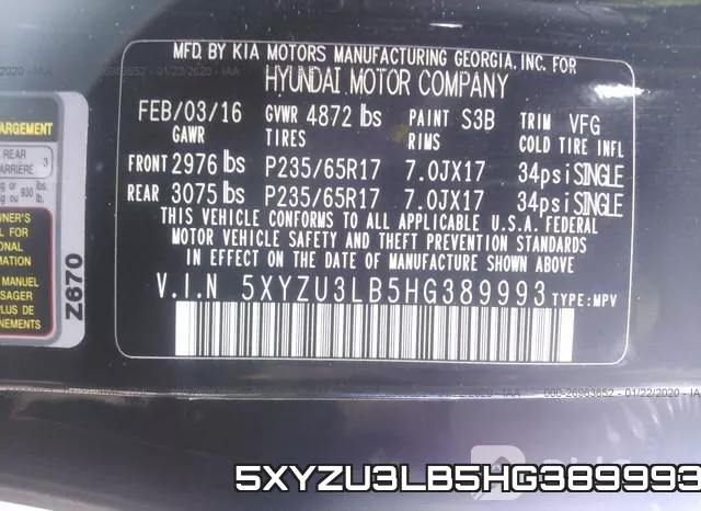 5XYZU3LB5HG389993 фото 10