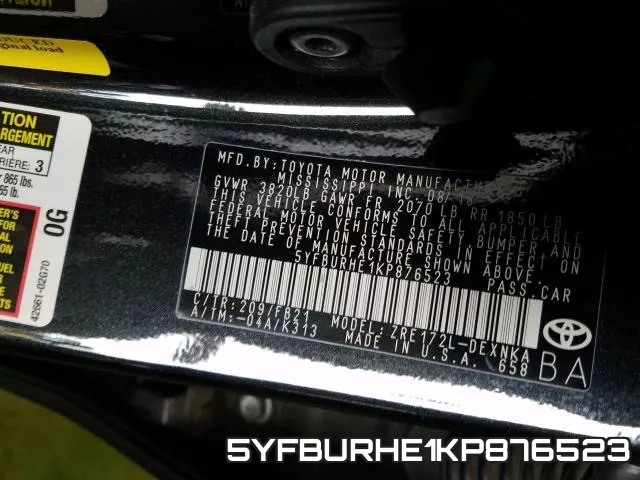 5YFBURHE1KP876523 фото 2