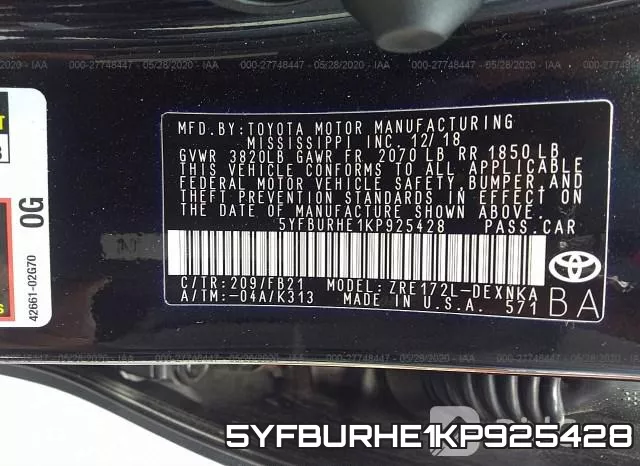 5YFBURHE1KP925428 фото 10
