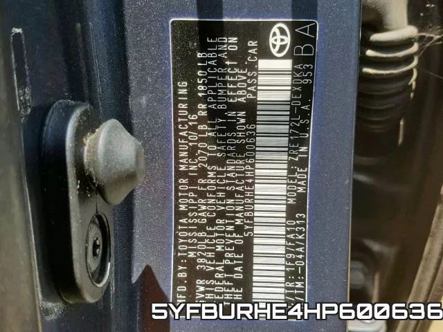 5YFBURHE4HP600636 фото 2