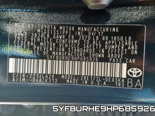 5YFBURHE9HP685926 фото 2