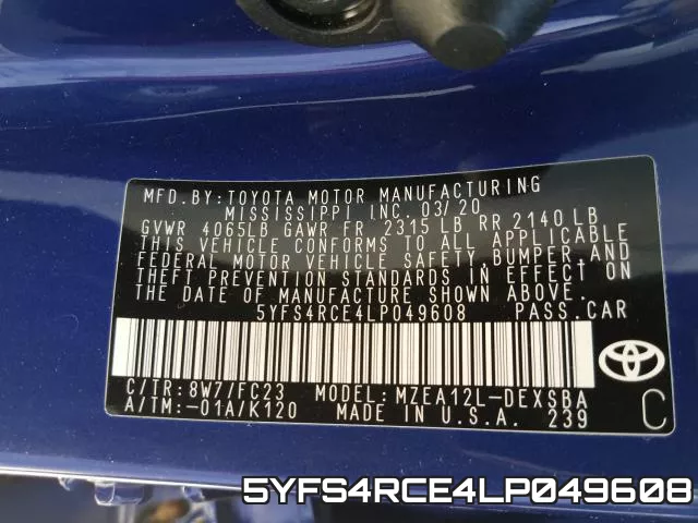 5YFS4RCE4LP049608 фото 2
