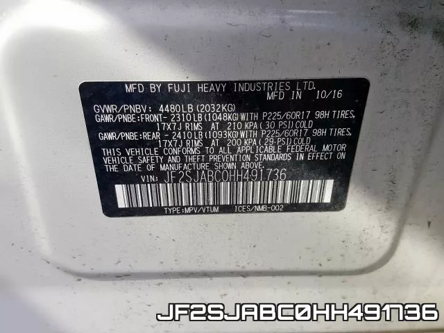 JF2SJABC0HH491736 фото 2
