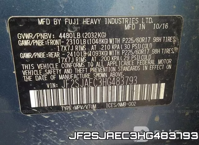 JF2SJAEC3HG483793 фото 10