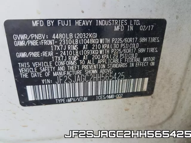 JF2SJAGC2HH565425 фото 2