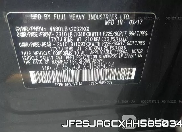 JF2SJAGCXHH585034 фото 10