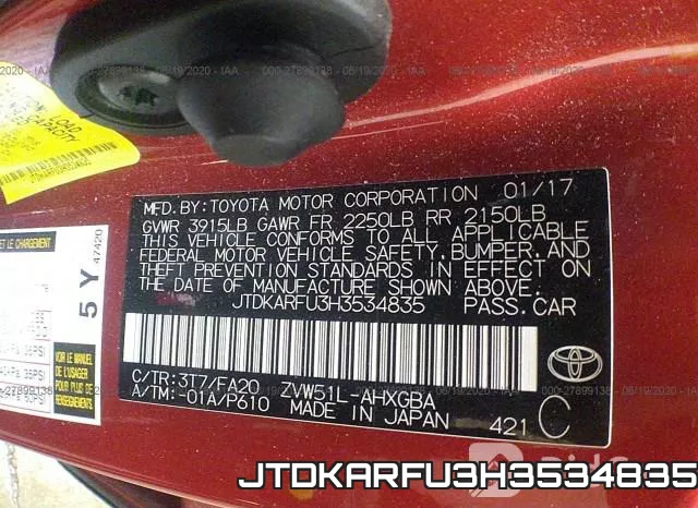 JTDKARFU3H3534835 фото 10