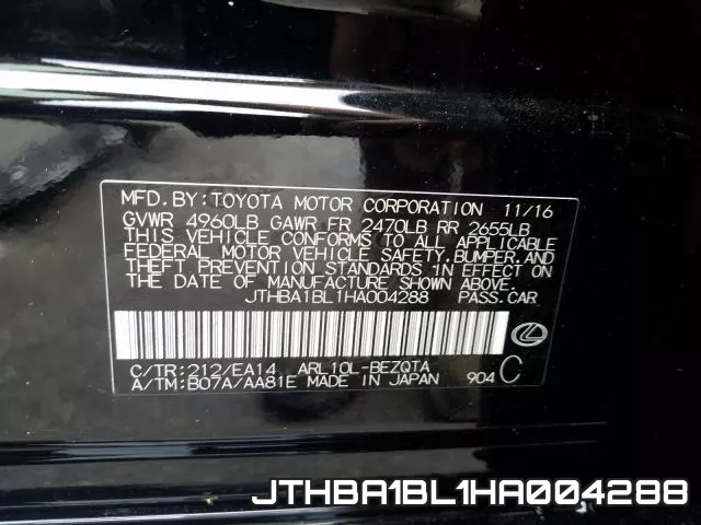 JTHBA1BL1HA004288 фото 2