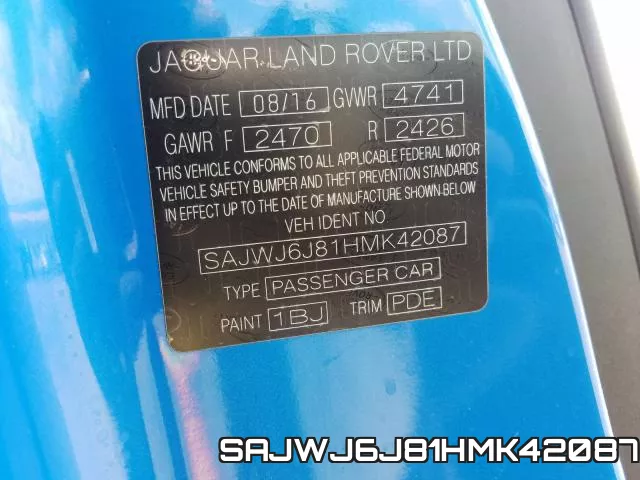 SAJWJ6J81HMK42087 фото 2
