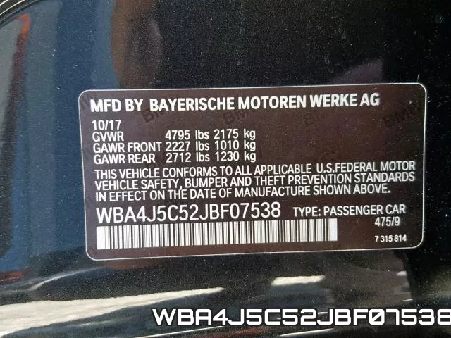 WBA4J5C52JBF07538 фото 2