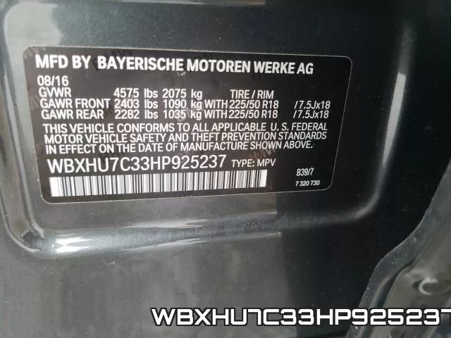 WBXHU7C33HP925237 фото 2