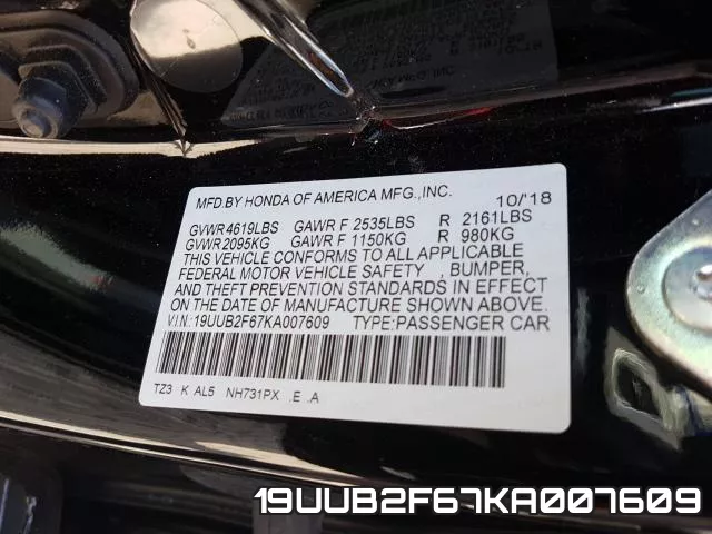 19UUB2F67KA007609 фото 2