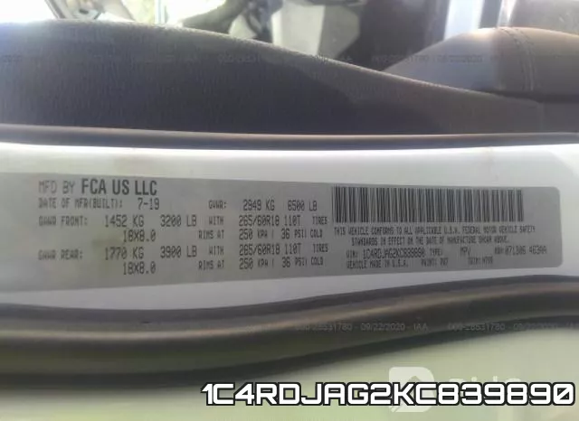 1C4RDJAG2KC839890 фото 10