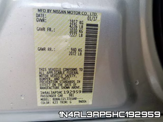 1N4AL3AP5HC192959 фото 2