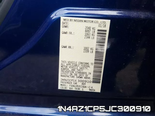 1N4AZ1CP5JC300910 фото 2