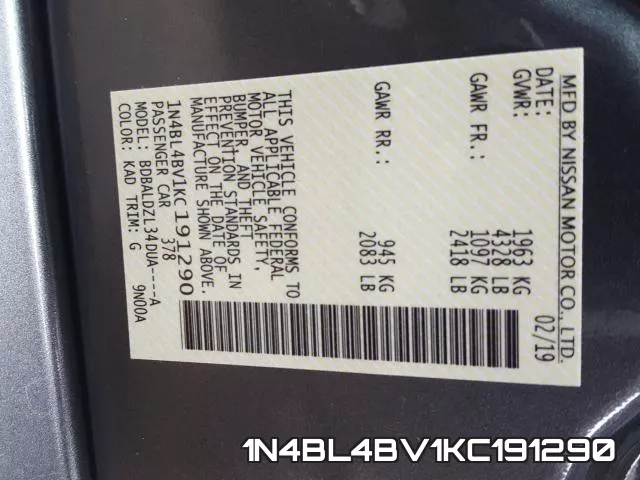 1N4BL4BV1KC191290 фото 2