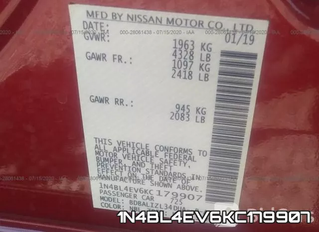 1N4BL4EV6KC179907 фото 10