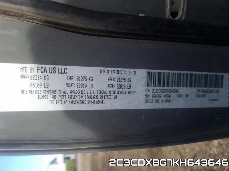 2C3CDXBG7KH643646 фото 2