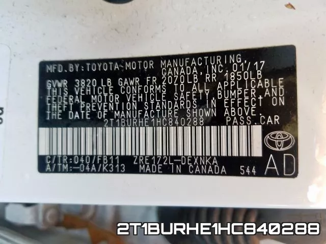 2T1BURHE1HC840288 фото 2