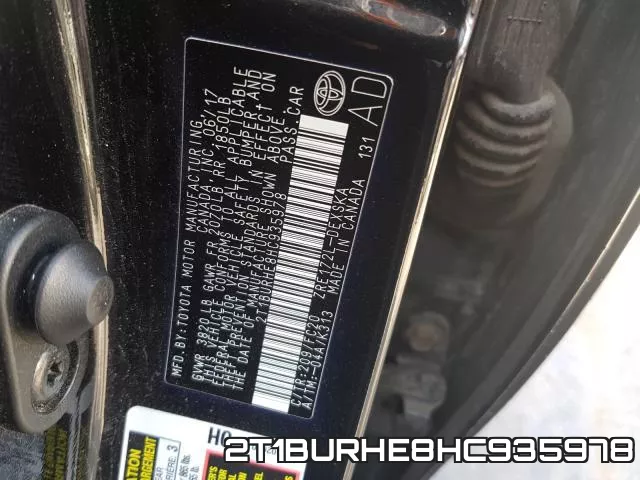 2T1BURHE8HC935978 фото 2