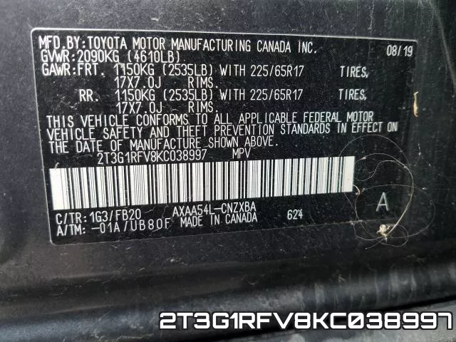 2T3G1RFV8KC038997 фото 2